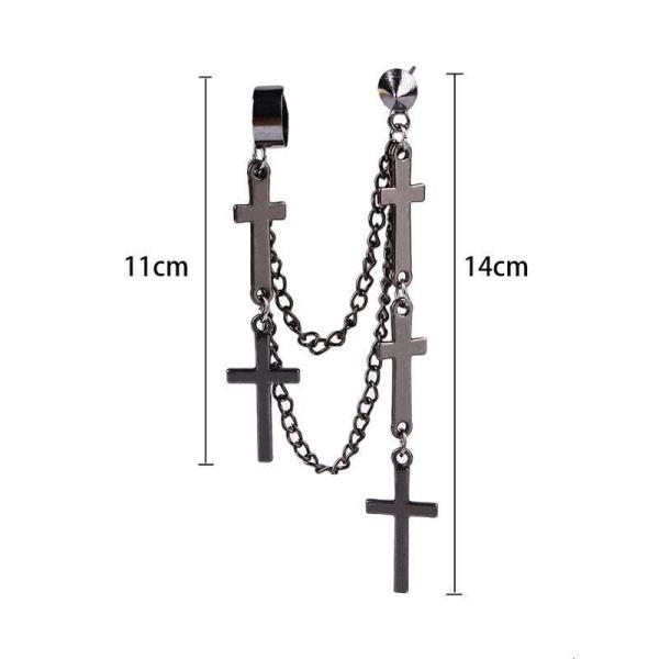 Punk Chain Clip Pendant Piercing Tassel Cross Hoop Earring