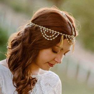 Gold Crystal Waterdrop Pendant Tassel Headband