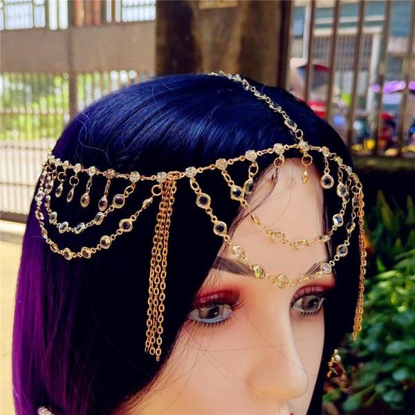 Gold Crystal Waterdrop Pendant Tassel Headband