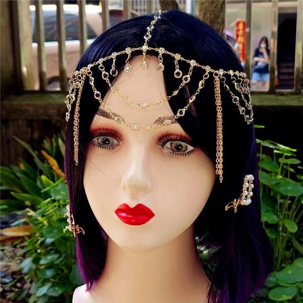 Gold Crystal Waterdrop Pendant Tassel Headband