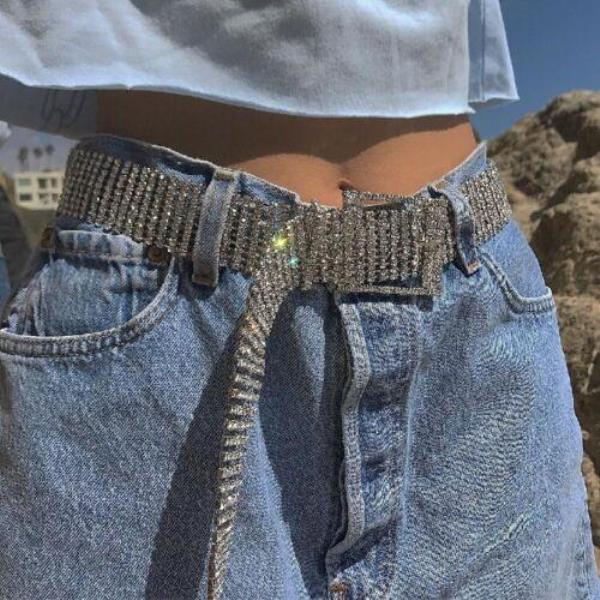 Silver Crystal Jean Belt Waistband