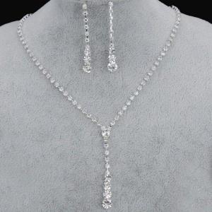 2 Pc Shiny Silver Rhinestone Earrings Necklace Jewellery Set