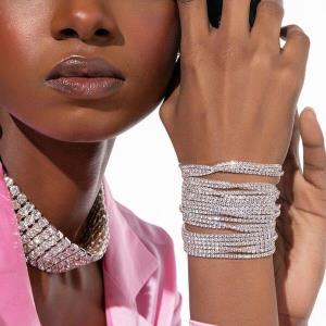 Glitter Rhinestone Ring Net Bracelet 