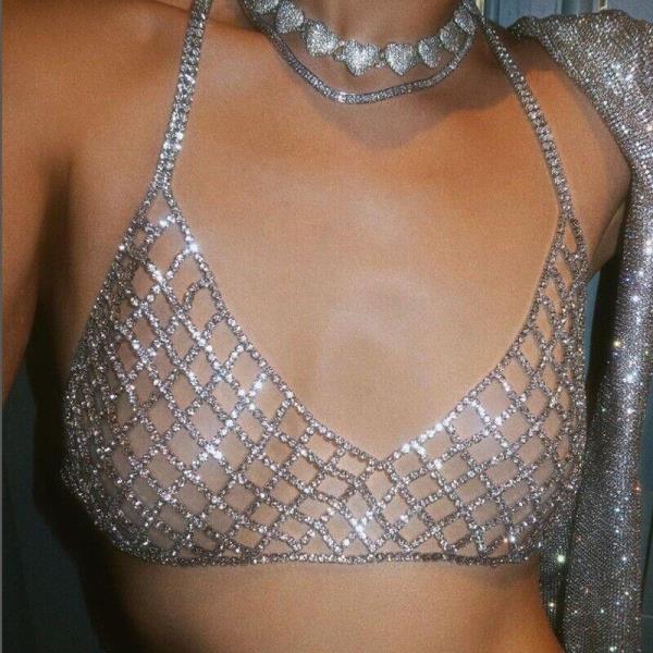 Rhinestone Party Bra Body Chain