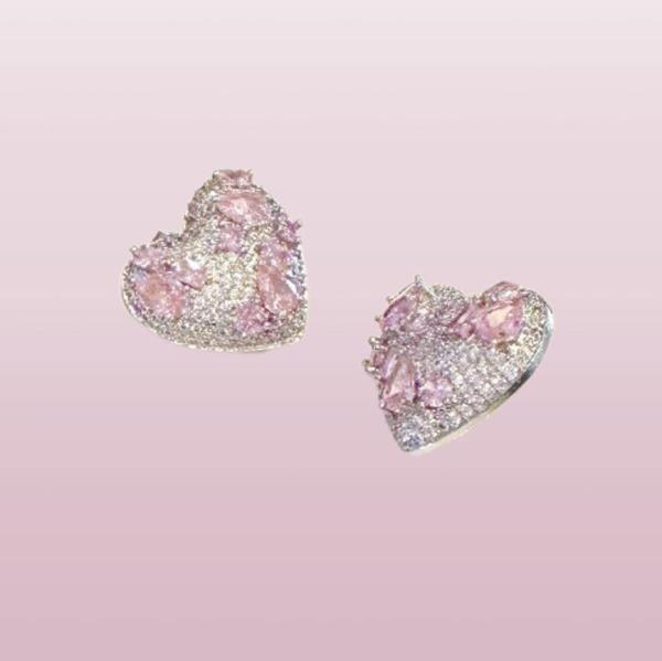 Pink Heart 18K Platinum Plated Zircon Love Studs