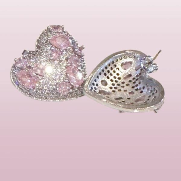 Pink Heart 18K Platinum Plated Zircon Love Studs