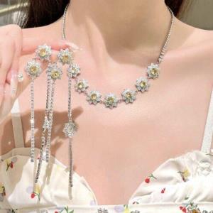 18K Platinum Plated Rose Zircon Necklace Earrings Jewellery Set