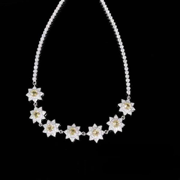 18K Platinum Plated Yellow Flower Necklace Earrings Jewellery Set