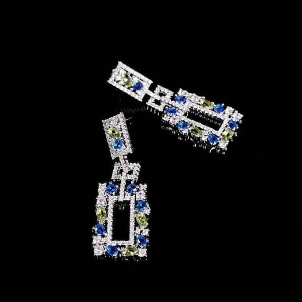 18K Platinum Blue Zircon Rectangle Dangle Earrings