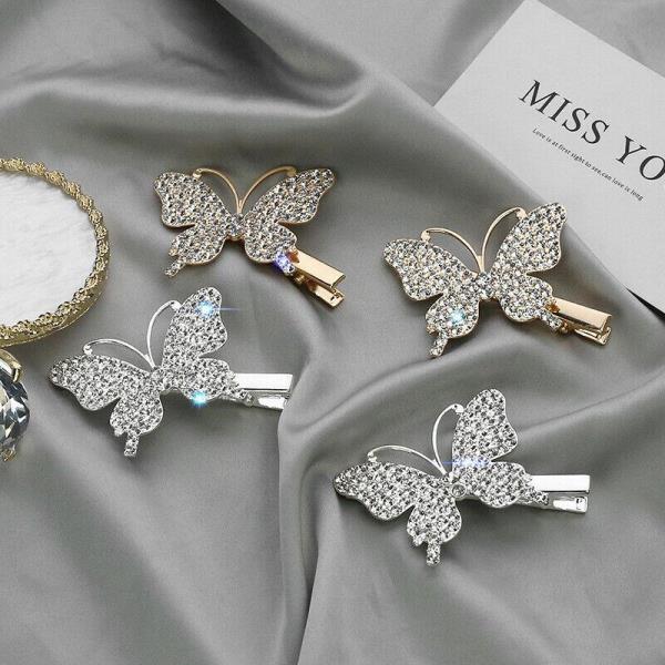 2 Pcs Glitter Crystal Butterfly Hair Pins