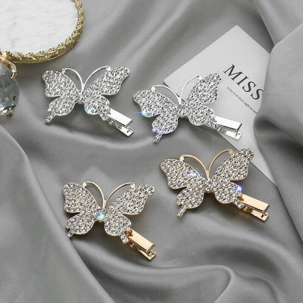 2 Pcs Glitter Crystal Butterfly Hair Pins