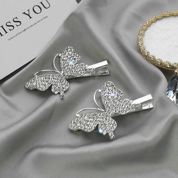 2 Pcs Glitter Crystal Butterfly Hair Pins