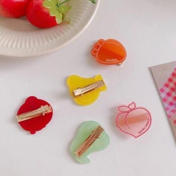 5 Cute Cartoon Acrylic Fruit Hair Clips