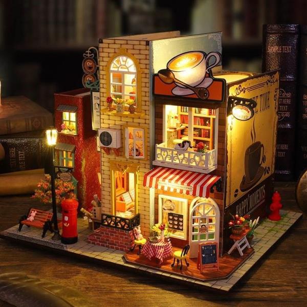 DIY Wooden Book Villa Music Miniature Dollhouse