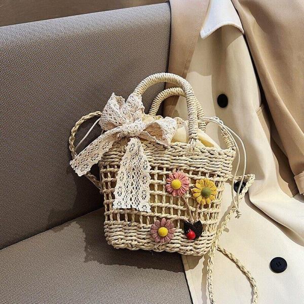 Straw Flower Woven Lace Crossbody Shoulder Bag