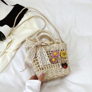 2 Pcs Woven Straw Tote Cosmetic Handbag Set