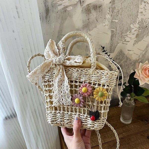 Straw Flower Woven Lace Crossbody Shoulder Bag