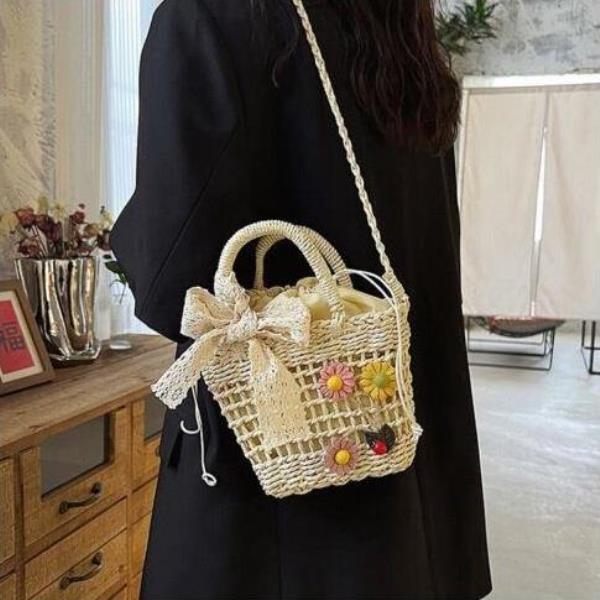 Straw Flower Woven Lace Crossbody Shoulder Bag