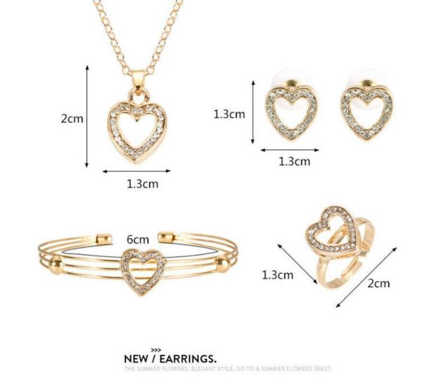 4 Pcs Gold Crystal Love Heart Jewellery Set