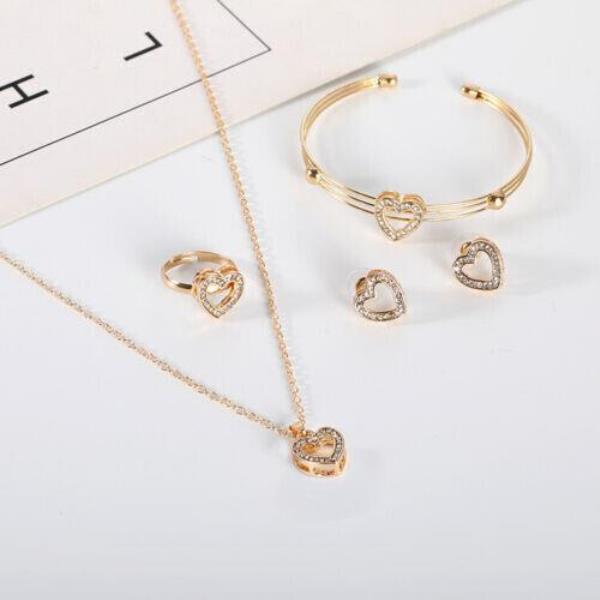 4 Pcs Gold Crystal Love Heart Jewellery Set