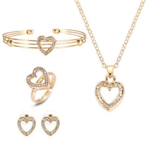 4 Pcs Gold Crystal Love Heart Jewellery Set