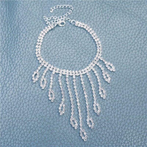 Silver Rhinestone Multi Tassel Anklet