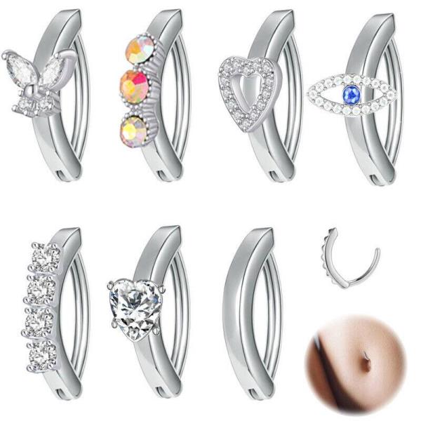 Stainless Steel Crystal Heart Navel Curved Belly Button