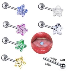 Stainless Steel Sequins Acrylic Star Bar Tongue Ring