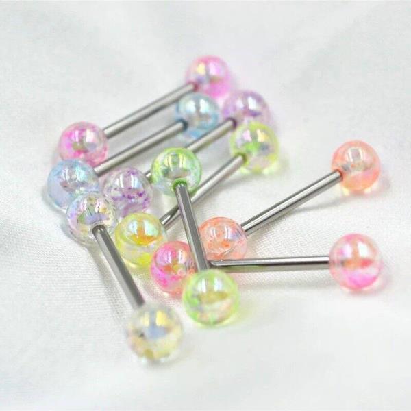 Stainless Steel Acrylic Barbell Bar Tongue Piercing Jewellery