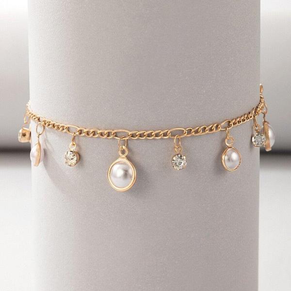 Crystal Pearl Tassel Dangle Anklet