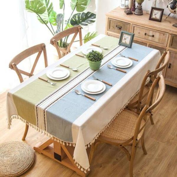 140 x 180 CM Rectangle Tassel Cotton Dining Tablecloth