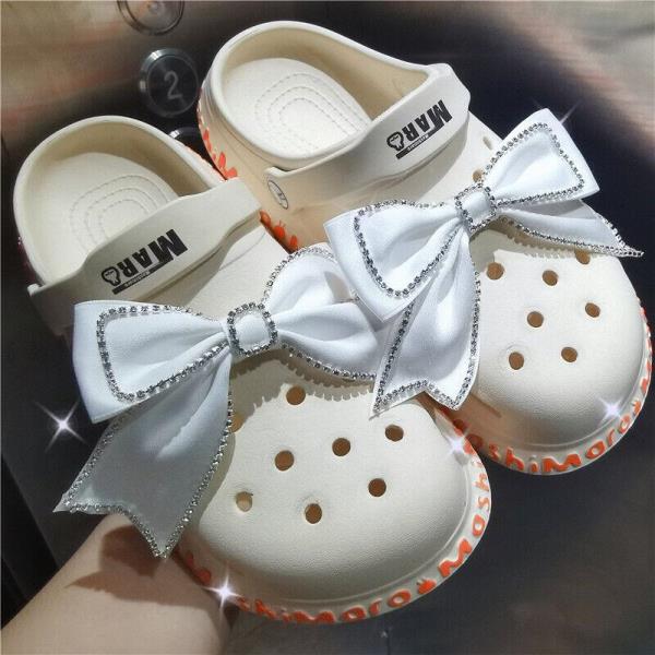 2 Pcs Crystal Chiffon Bow Crocs Shoe Charms Decoration