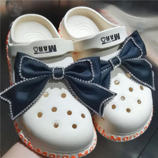 2 Pcs Crystal Chiffon Bow Crocs Shoe Charms Decoration