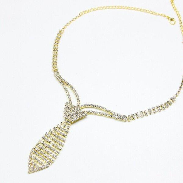 Rhinestone Tie Pendant Necklace