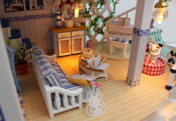 Blue Sea Villa DIY Wooden Handmade Music Miniature Dollhouse