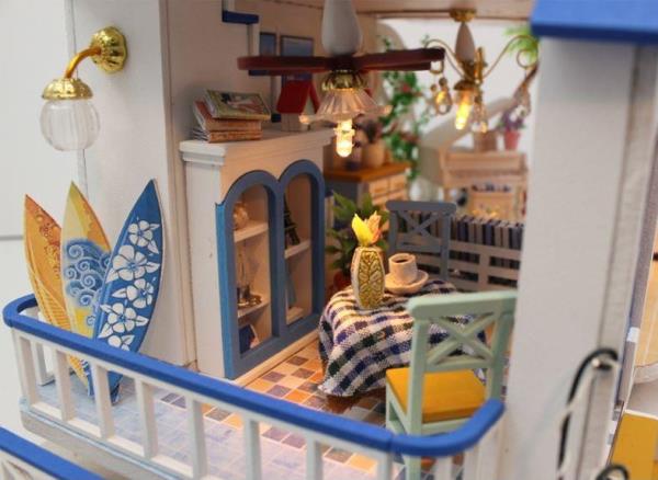 Blue Sea Villa DIY Wooden Handmade Music Miniature Dollhouse