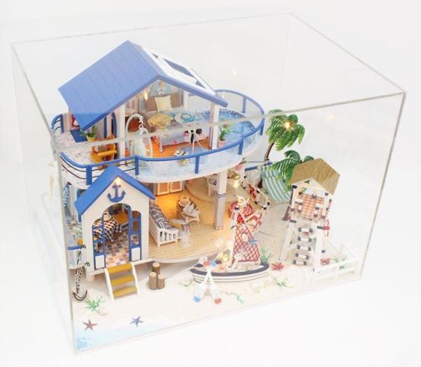 Blue Sea Villa DIY Wooden Handmade Music Miniature Dollhouse