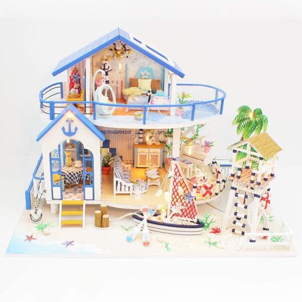 Blue Sea Villa DIY Wooden Handmade Music Miniature Dollhouse