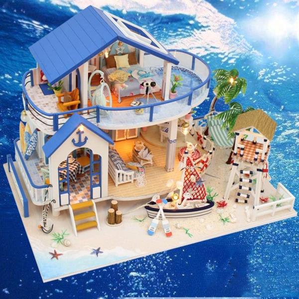 Blue Sea Villa DIY Wooden Handmade Music Miniature Dollhouse