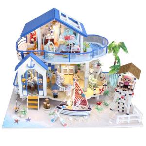 Blue Sea Villa DIY Wooden Handmade Music Miniature Dollhouse