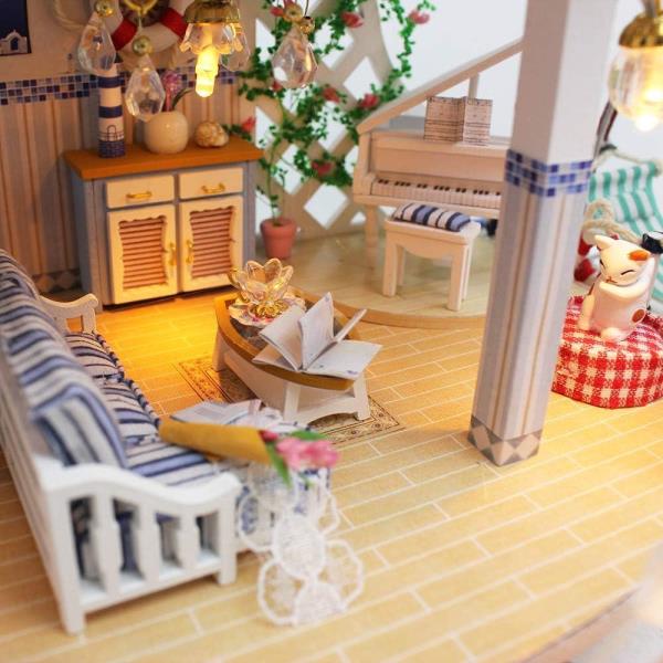 Blue Sea Villa DIY Wooden Handmade Music Miniature Dollhouse