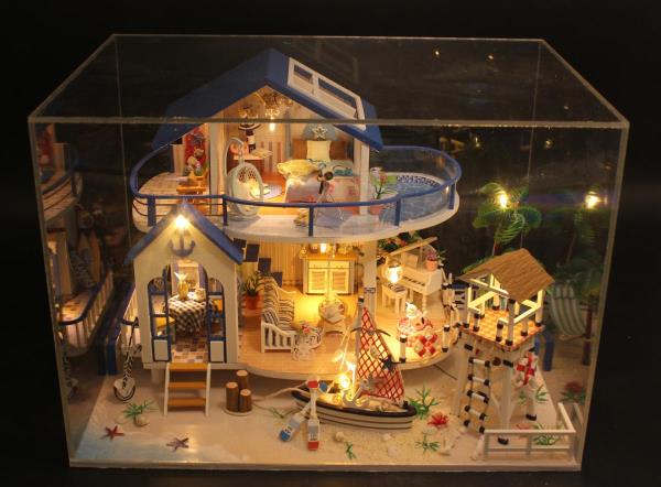 Blue Sea Villa DIY Wooden Handmade Music Miniature Dollhouse