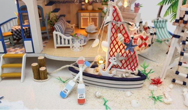 Blue Sea Villa DIY Wooden Handmade Music Miniature Dollhouse