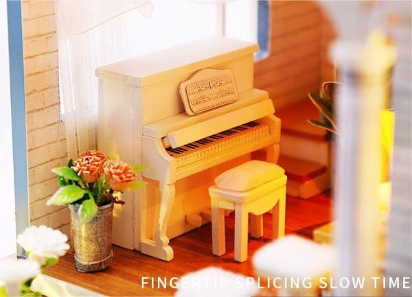 Coloured Glaze Time DIY Wooden Handmade Music Miniature Dollhouse