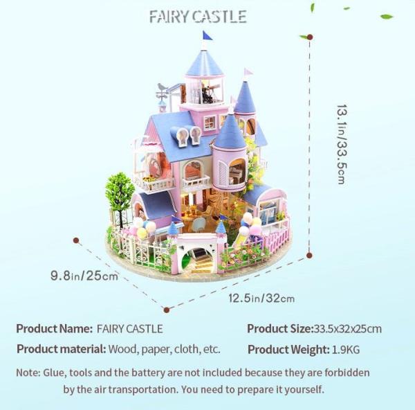 Fairy Castle DIY Wooden Handmade Music Miniature Dollhouse