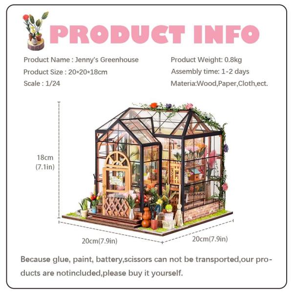 Jenny Greenhouse DIY Wooden Handmade Miniature Dollhouse