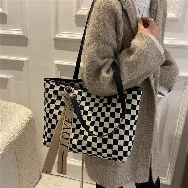 Leopard Plaid Cloth Zip Tote Bag