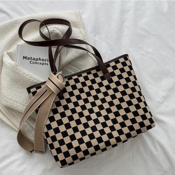 Leopard Plaid Cloth Zip Tote Bag