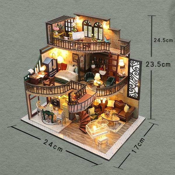 Retro Luxury Loft DIY Creative Handmade Music Miniature Dollhouse