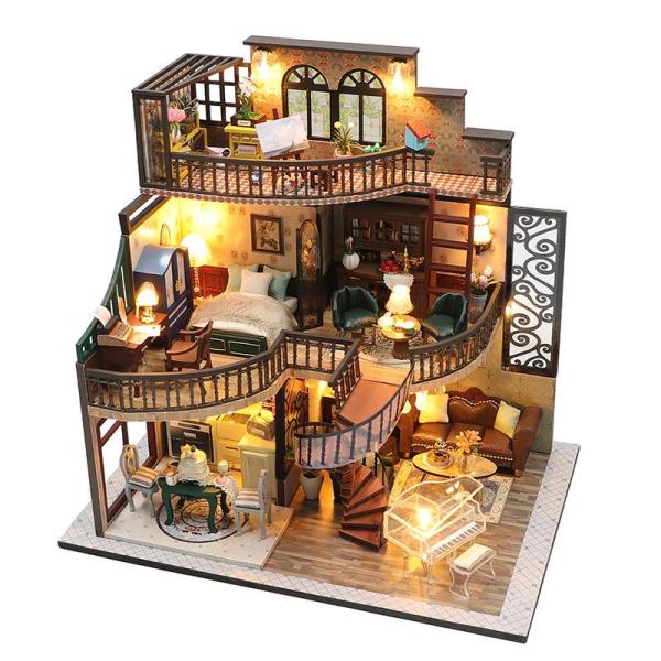 Retro Luxury Loft DIY Creative Handmade Music Miniature Dollhouse